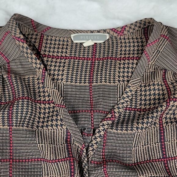 ‎PLEIONE Brown and Red Plaid Blouse [SIZE LARGE] - Picture 4 of 9
